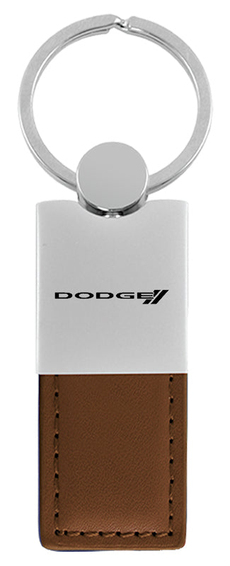 Dodge Stripe Duo Leather / Chrome Key Fob - Brown