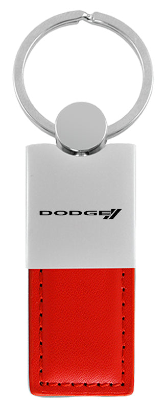 Dodge Stripe Duo Leather / Chrome Key Fob - Red