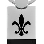 Novelty Fleur-De-Lis Duo Leather / Chrome Key Fob - Black