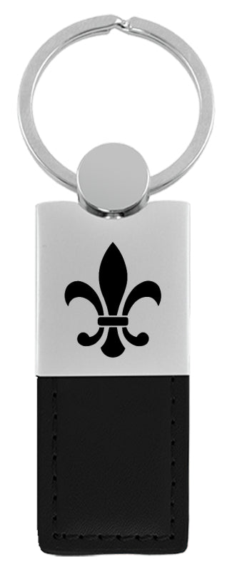 Novelty Fleur-De-Lis Duo Leather / Chrome Key Fob - Black