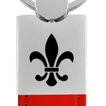 Novelty Fleur-De-Lis Duo Leather / Chrome Key Fob - Red