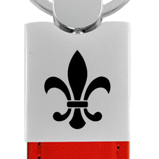 Novelty Fleur-De-Lis Duo Leather / Chrome Key Fob - Red