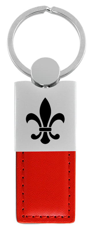 Novelty Fleur-De-Lis Duo Leather / Chrome Key Fob - Red