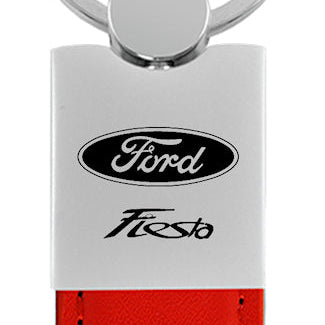 Ford Fiesta Duo Leather / Chrome Key Fob - Red