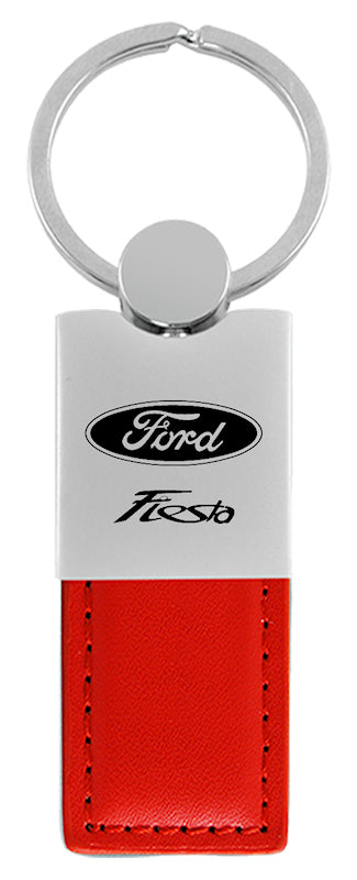 Ford Fiesta Duo Leather / Chrome Key Fob - Red