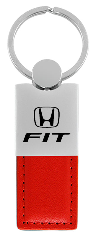 Honda Fit Duo Leather / Chrome Key Fob - Red