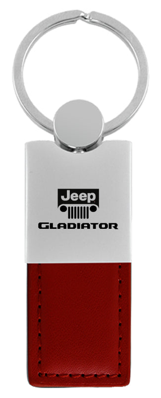 Jeep Gladiator Duo Leather / Chrome Key Fob - Burgundy