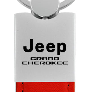 Jeep Grand Cherokee Duo Leather / Chrome Key Fob - Red