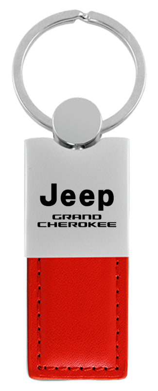 Jeep Grand Cherokee Duo Leather / Chrome Key Fob - Red