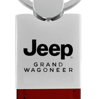 Jeep Grand Wagoneer Duo Leather / Chrome Key Fob - Burgundy