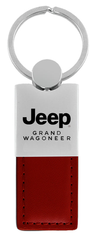 Jeep Grand Wagoneer Duo Leather / Chrome Key Fob - Burgundy