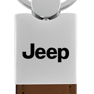 Jeep Duo Leather / Chrome Key Fob - Brown