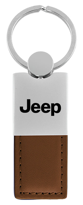 Jeep Duo Leather / Chrome Key Fob - Brown