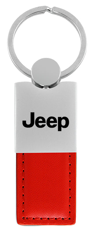 Jeep Duo Leather / Chrome Key Fob - Red