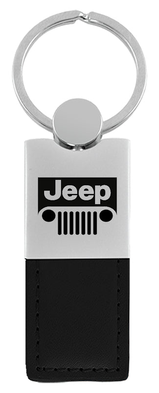 Jeep Grill Duo Leather / Chrome Key Fob - Black