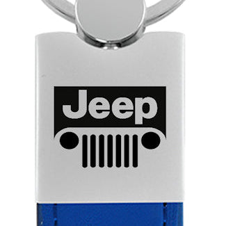 Jeep Grill Duo Leather / Chrome Key Fob - Blue