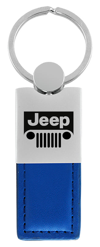 Jeep Grill Duo Leather / Chrome Key Fob - Blue