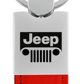 Jeep Grill Duo Leather / Chrome Key Fob - Red