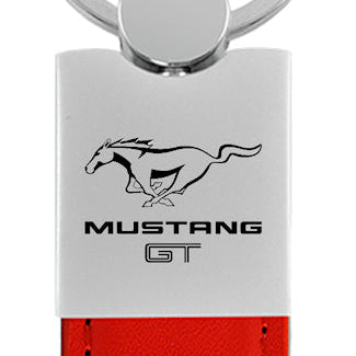 Mustang GT Duo Leather / Chrome Key Fob - Red