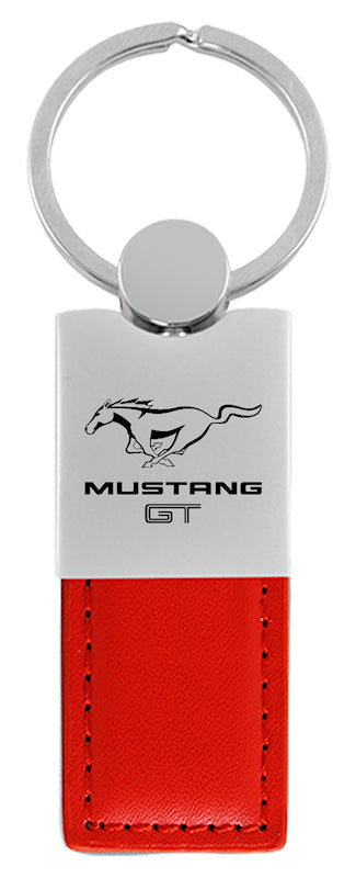 Mustang GT Duo Leather / Chrome Key Fob - Red