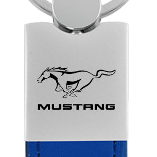 Mustang Duo Leather / Chrome Key Fob - Blue