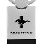 Mustang Tri-Bar Duo Leather / Chrome Key Fob - Black