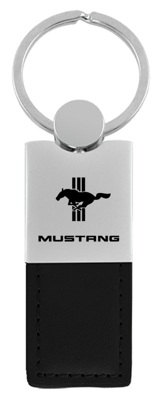 Mustang Tri-Bar Duo Leather / Chrome Key Fob - Black