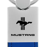 Mustang Tri-Bar Duo Leather / Chrome Key Fob - Blue