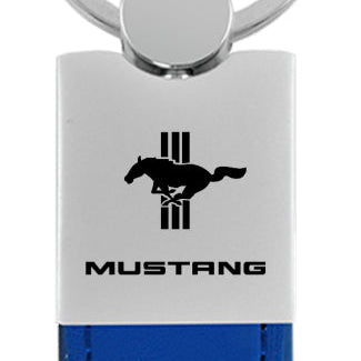 Mustang Tri-Bar Duo Leather / Chrome Key Fob - Blue