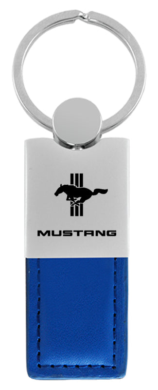 Mustang Tri-Bar Duo Leather / Chrome Key Fob - Blue