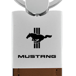 Mustang Tri-Bar Duo Leather / Chrome Key Fob - Brown