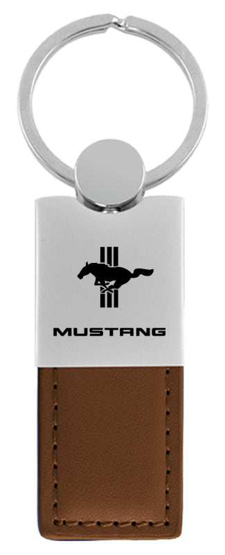 Mustang Tri-Bar Duo Leather / Chrome Key Fob - Brown