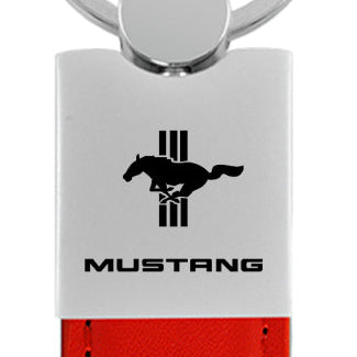 Mustang Tri-Bar Duo Leather / Chrome Key Fob - Red