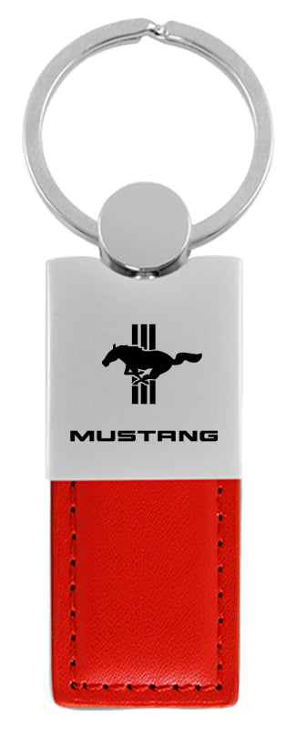 Mustang Tri-Bar Duo Leather / Chrome Key Fob - Red