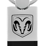 Ram Head Duo Leather / Chrome Key Fob - Black