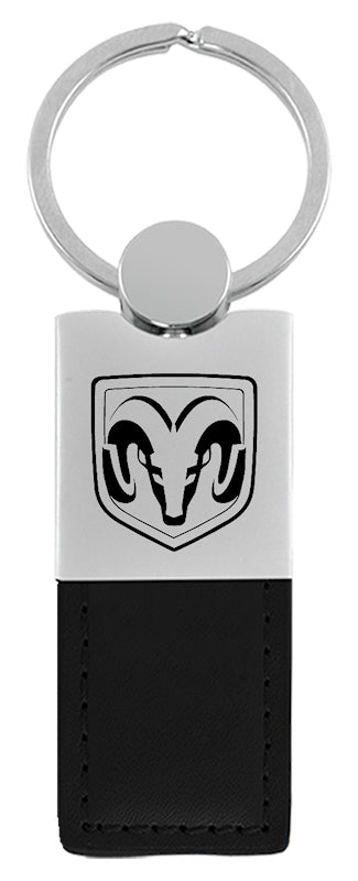 Ram Head Duo Leather / Chrome Key Fob - Black