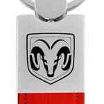 Ram Head Duo Leather / Chrome Key Fob - Red