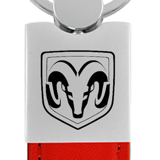 Ram Head Duo Leather / Chrome Key Fob - Red