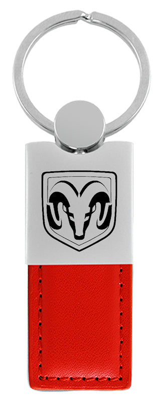 Ram Head Duo Leather / Chrome Key Fob - Red