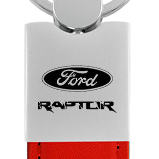 Ford Raptor Duo Leather / Chrome Key Fob - Red
