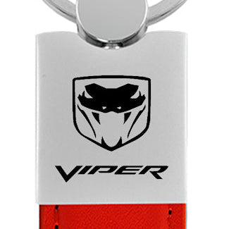 Dodge Viper (Fangs) Duo Leather / Chrome Key Fob - Red