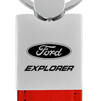 Ford Explorer Duo Leather / Chrome Key Fob - Red