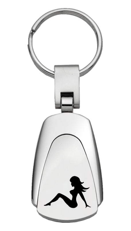 Novelty Sitting Lady Teardrop Key Fob - Silver