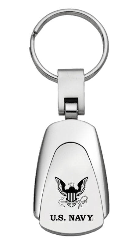 Military U.S. Navy Insignia Teardrop Key Fob - Silver