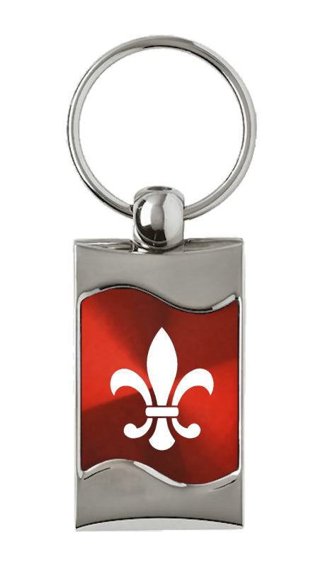 Novelty Fleur-De-Lis Rectangular Wave Key Fob - Red