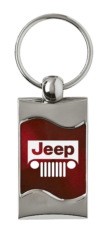 Jeep Grill Rectangular Wave Key Fob - Burgundy