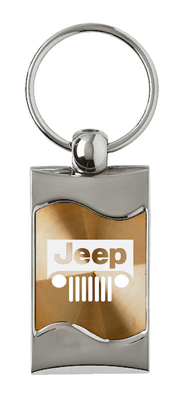 Jeep Grill Rectangular Wave Key Fob - Gold