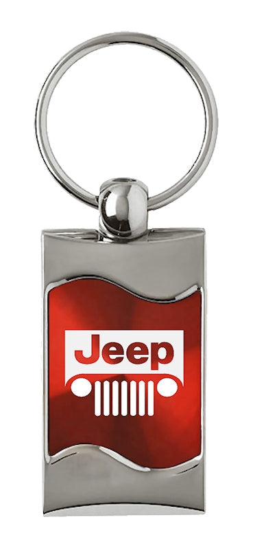 Jeep Grill Rectangular Wave Key Fob - Red