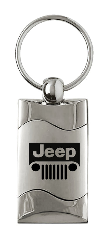 Jeep Grill Rectangular Wave Key Fob - Silver