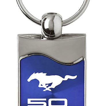 Mustang 50 Years Rectangular Wave Key Fob - Blue